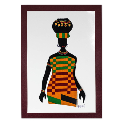 Kente Cotton Accented Painting of an African Woman