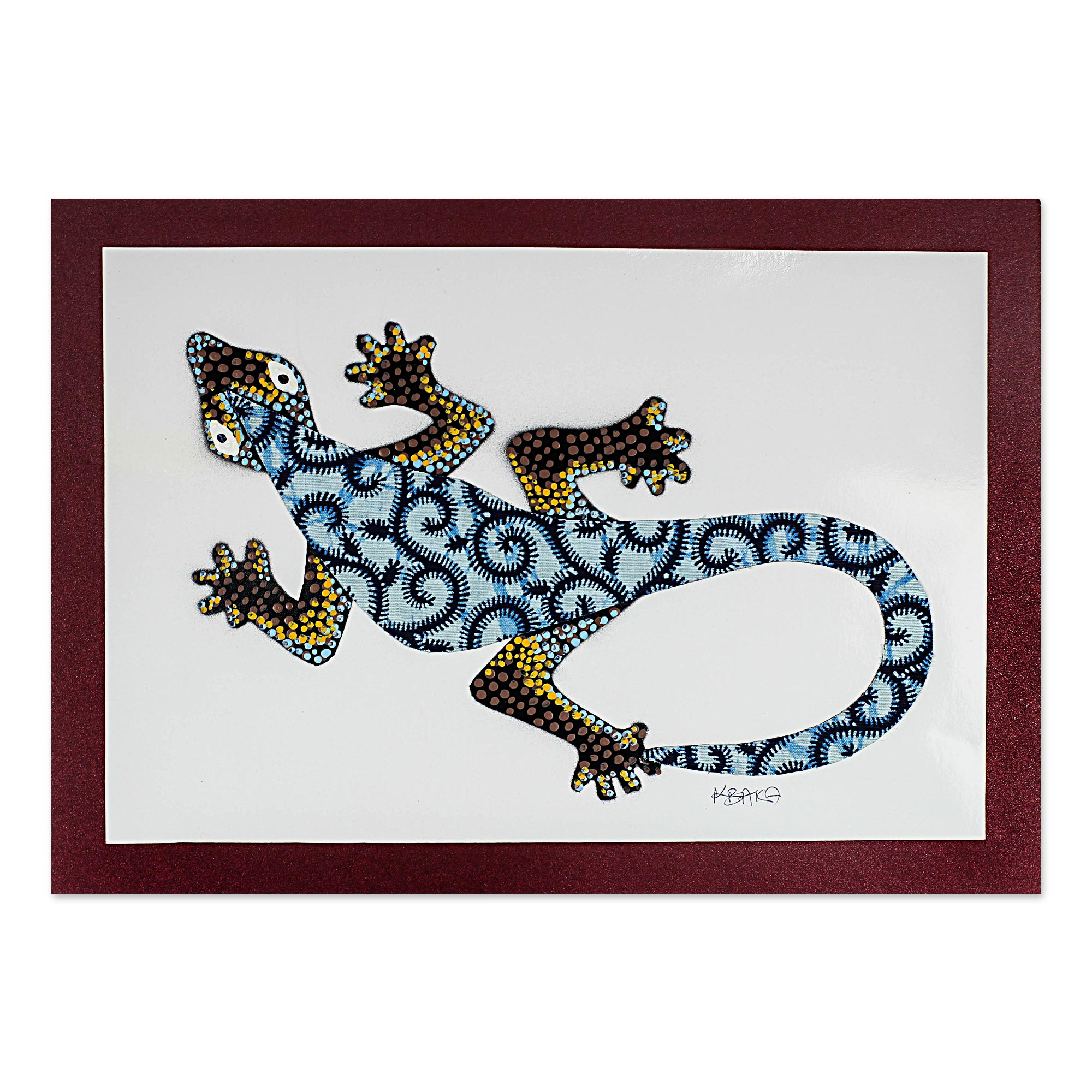 Modern Gecko Painting with Printed Cotton Accent in Blue - Wall Gecko ...