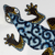 'Wall Gecko in Blue' - Modern Gecko Painting with Printed Cotton Accent in Blue