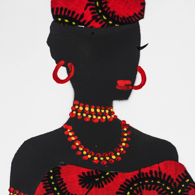'Yaa in Red' - Pintura de una mujer africana con acento de algodón rojo