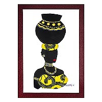 'Yaa in Yellow' - Painting of an African Woman with Yellow Cotton Accent