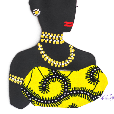 'Yaa in Yellow' - Painting of an African Woman with Yellow Cotton Accent