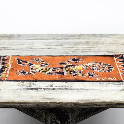 Batik cotton table runner, 'Delightful Gecko' - Batik Cotton Gecko Table Runner from Ghana