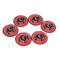 Featured review for Hand painted cotton coasters, Red Elephant (set of 6)