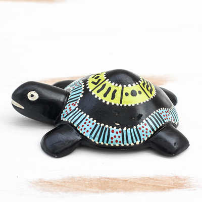 Wood sculpture, 'Surely' - Hand-Painted Sese Wood Turtle Sculpture from Ghana