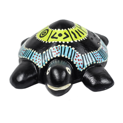 Holzskulptur - Handbemalte Schildkrötenskulptur aus Sese-Holz aus Ghana