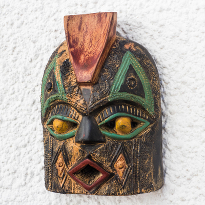African wood mask, 'Diamond Mouth' - Rustic African Sese Wood Mask from Ghana