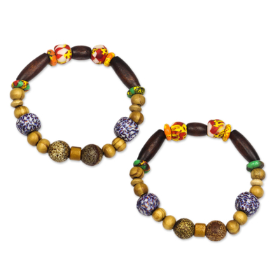 Beaded Stretch Bracelets from Ghana (Pair)