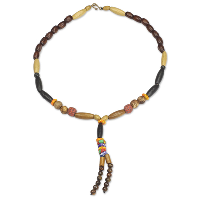 Wood and Recycled Plastic Beaded Y-Necklace from India