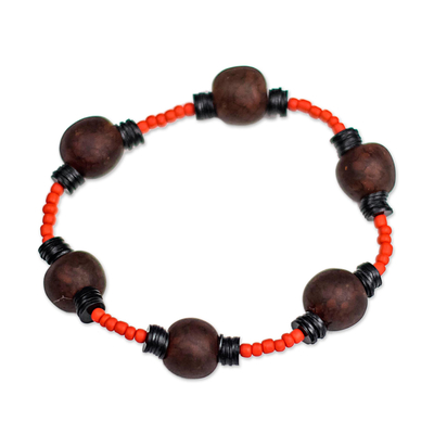 Brown Recycled Glass and Plastic Beaded Stretch Bracelet