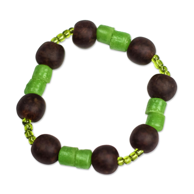 Green Recycled Glass and Plastic Beaded Stretch Bracelet