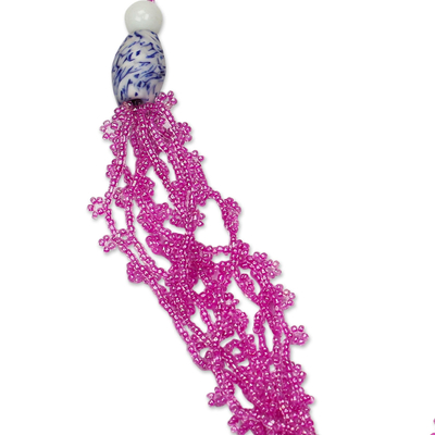 Recycled glass beaded torsade necklace, 'Pink Yram' - Pink Recycled Glass Beaded Torsade Necklace