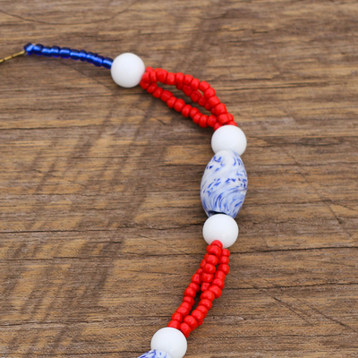 Recycled glass and plastic beaded necklace, 'Bohemian Lorm' - Boho Recycled Glass and Plastic Beaded Necklace from Ghana