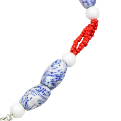 Recycled glass and plastic beaded necklace, 'Bohemian Lorm' - Boho Recycled Glass and Plastic Beaded Necklace from Ghana