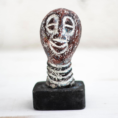 Keramikskulptur - Handgefertigte Kopfskulptur aus Keramik aus Ghana