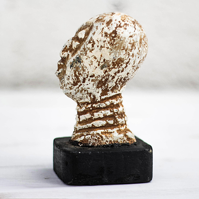 Ceramic sculpture, 'Jolly Head' - Handcrafted Beige Ceramic Head Sculpture from Ghana