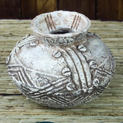 Ceramic decorative vase, 'Dotted Intricacy' - Rustic Patterned Ceramic Decorative Vase from Ghana