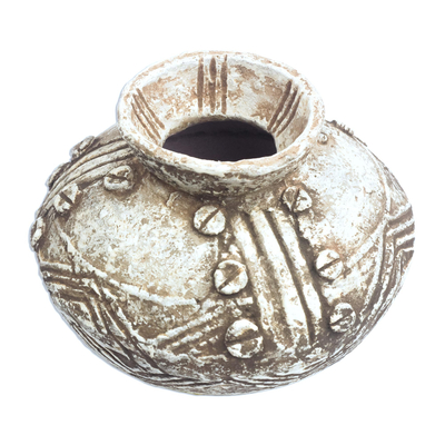 Ceramic decorative vase, 'Dotted Intricacy' - Rustic Patterned Ceramic Decorative Vase from Ghana