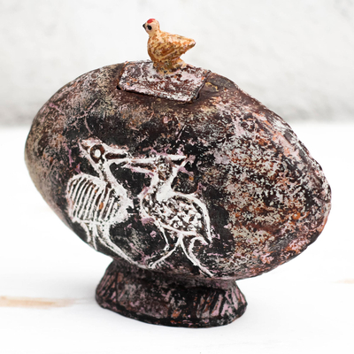 Tarro decorativo de cerámica - Tarro decorativo de cerámica con temática de pájaros de Ghana