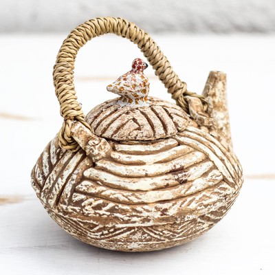 Ceramic decorative teapot, 'Great Earth' - Textured Ceramic Decorative Teapot from Ghana