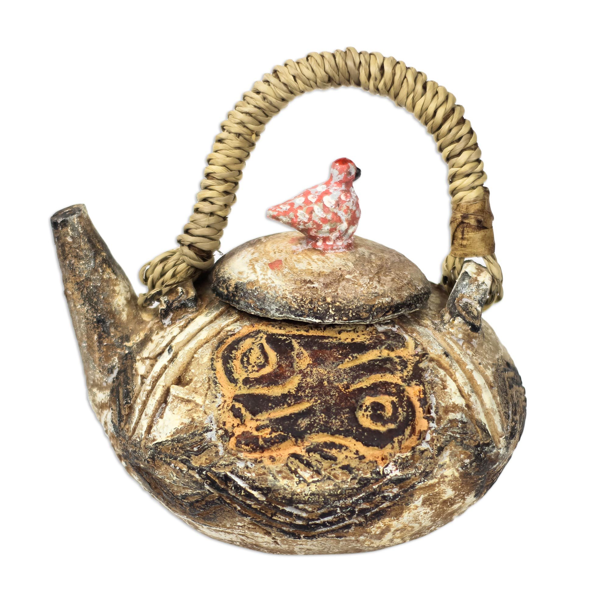 AdinkraThemed Ceramic Decorative Teapot from Ghana Dwennimen Vessel