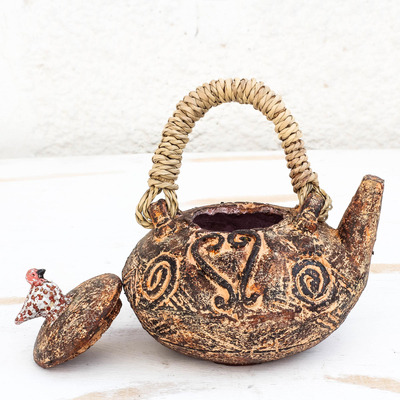 Dekorative Teekanne aus Keramik - Sankofa Adinkra Keramik-Deko-Teekanne aus Ghana