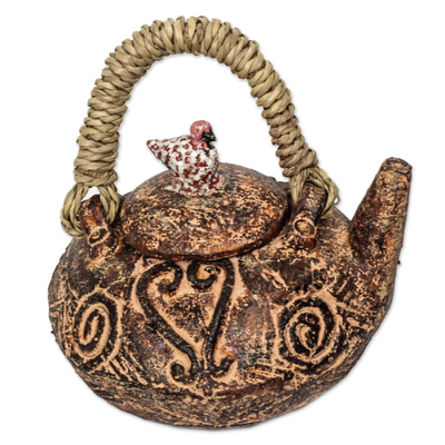 Dekorative Teekanne aus Keramik - Sankofa Adinkra Keramik-Deko-Teekanne aus Ghana