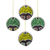Recycled plastic beaded wood ornaments, 'Ashanti Faces' (set of 4) - Recycled Plastic Beaded Wood Ornaments from Ghana (Set of 4) thumbail