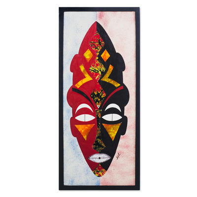 Batik Cotton African Mask Wall Art from Ghana
