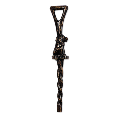 Lion-Themed Sese Wood Walking Stick from Ghana