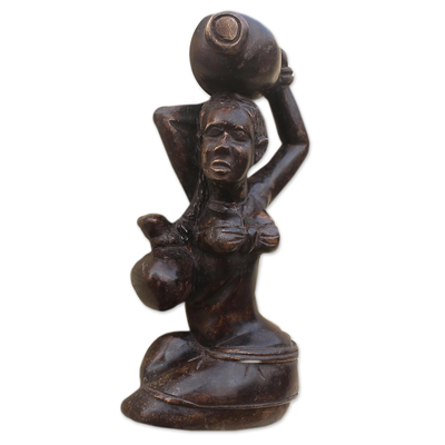 Wood wall sculpture, 'Yaa Asantewaa' - Wood Wall Sculpture of an African Woman from Ghana