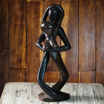 Wood sculpture, 'Adam and Eve' - Hand-Carved Abstract Romantic Wood Sculpture from Ghana