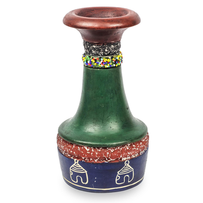 Dekorative Vase aus Holz - Dekorative Vase aus Sese-Holz und recyceltem Kunststoff aus Ghana