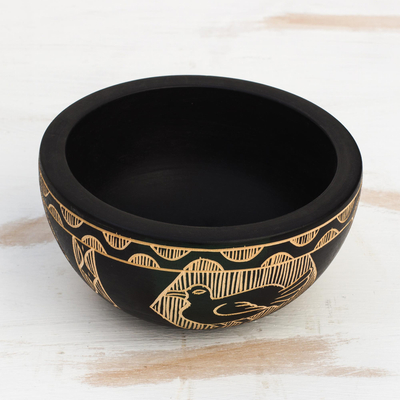 Wood decorative bowl, 'Nature of Africa' - Animal-Themed Wood Decorative Bowl from Ghana