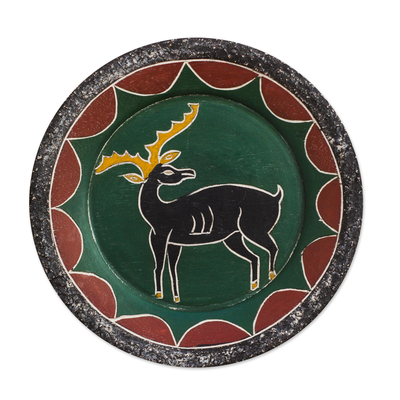 Placa decorativa de madera - Plato decorativo de madera de sésé con temática de ciervo de Ghana