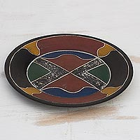 Wood decorative plate, 'Colorful Cross' - Colorful Sese Wood Decorative Plate Crafted in Ghana