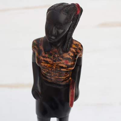 Wood sculpture, 'The Secretary' - Hand-Carved Wood Sculpture of an African Woman from Ghana