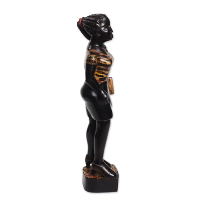 Wood sculpture, 'The Secretary' - Hand-Carved Wood Sculpture of an African Woman from Ghana