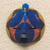 African wood mask, 'Traditional Print II' - African Wood Mask with Printed Cotton in Blue and Orange