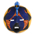 African wood mask, 'Traditional Print II' - African Wood Mask with Printed Cotton in Blue and Orange