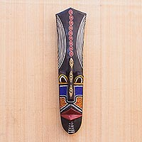 African beaded wood mask, 'Gye Nudi' - African Wood Mask with Recycled Plastic Beaded Accents