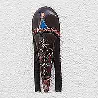 African wood mask, 'Ewurade Kasa' - Hand-Carved African Sese Wood Mask in Brown from Ghana