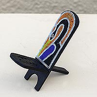 Recycled plastic beaded wood decorative chair, 'Eco Sankofa' - Recycled Plastic Beaded Sese Wood Sankofa Decorative Chair