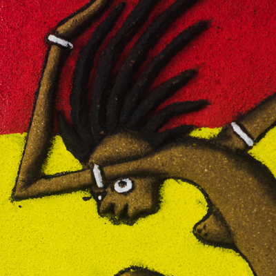 Holz- und Sandwandkunst, 'Rasta Man Dancer' (Rasta-Mann-Tänzer) - Rastafarian-Thematisierte Holz- und Sandwandkunst aus Ghana