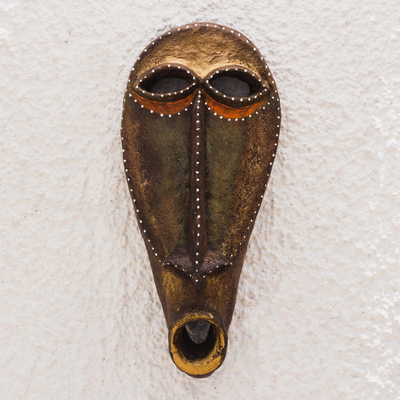 Recycled African mask, 'Nokofio' - Unique Recycled African Mask in Brown from Ghana