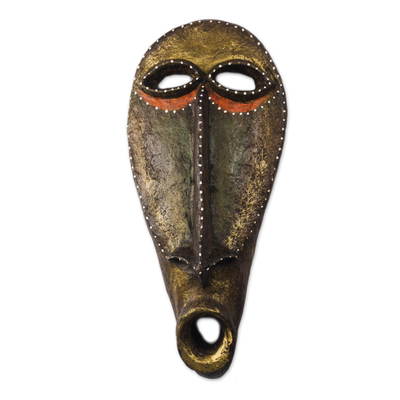 Recycled African mask, 'Nokofio' - Unique Recycled African Mask in Brown from Ghana