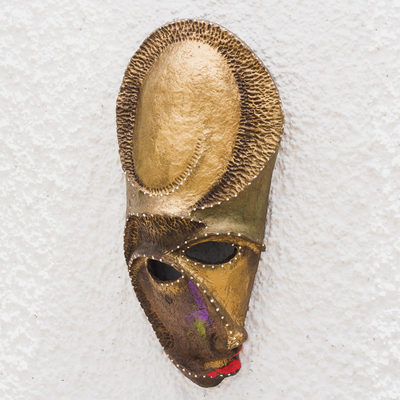 Recycled African mask, 'Shape of Life' - Unique Recycled African Mask in Brown and Beige from Ghana