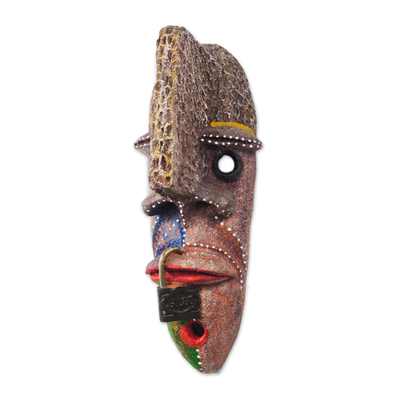 Recycelte afrikanische Maske, 'Entscheidungen - Afrikanische Maske aus recyceltem Karton und Kakaoblatt aus Ghana