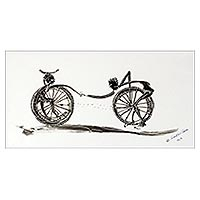 'Yo también amo mi bicicleta también' - Pintura expresionista firmada de ciclistas de Ghana