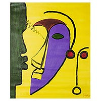 'Hidden Knowledge - Question' (2018) - Signed Abstract Painting in Yellow from Ghana (2018)